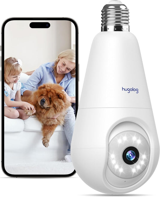 Advanced 2K HD Security Camera Light Bulb - Wireless, AI Detection, Night Vision, 360° Tracking