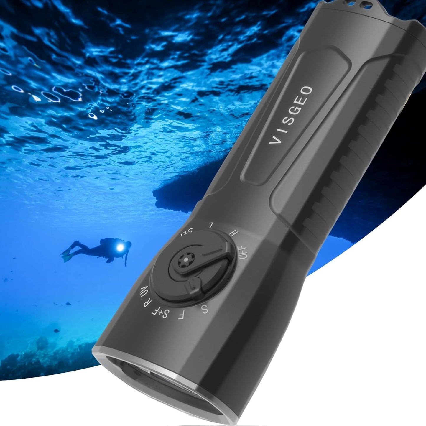 High-Power Scuba Diving Flashlight, 6500 Lumens, 10000mAh Rechargeable Battery, 150m Depth