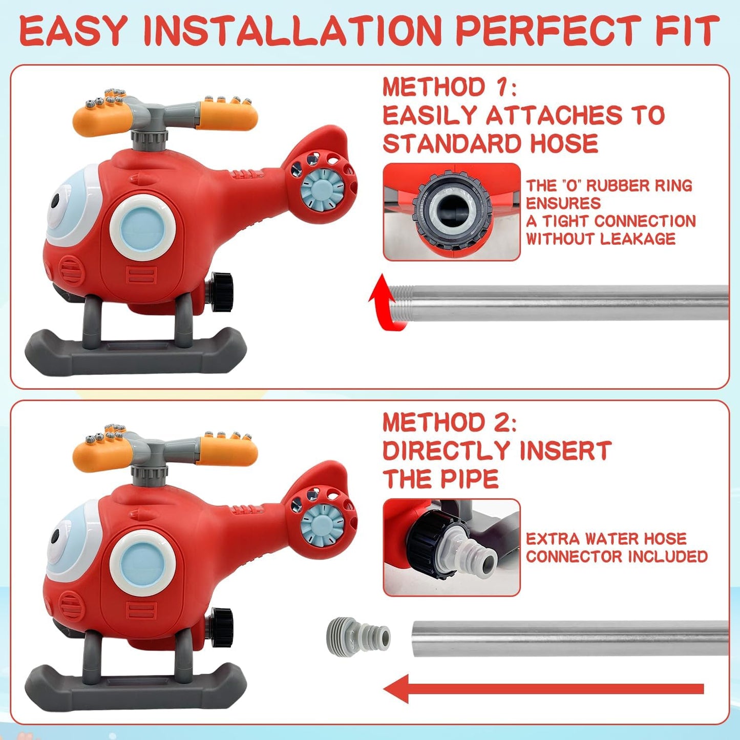 Water Spray Sprinklers & T-Ball Set for Kids - Backyard Spinning Airplane Sprinkler, Sprays Up to 8 Feet High