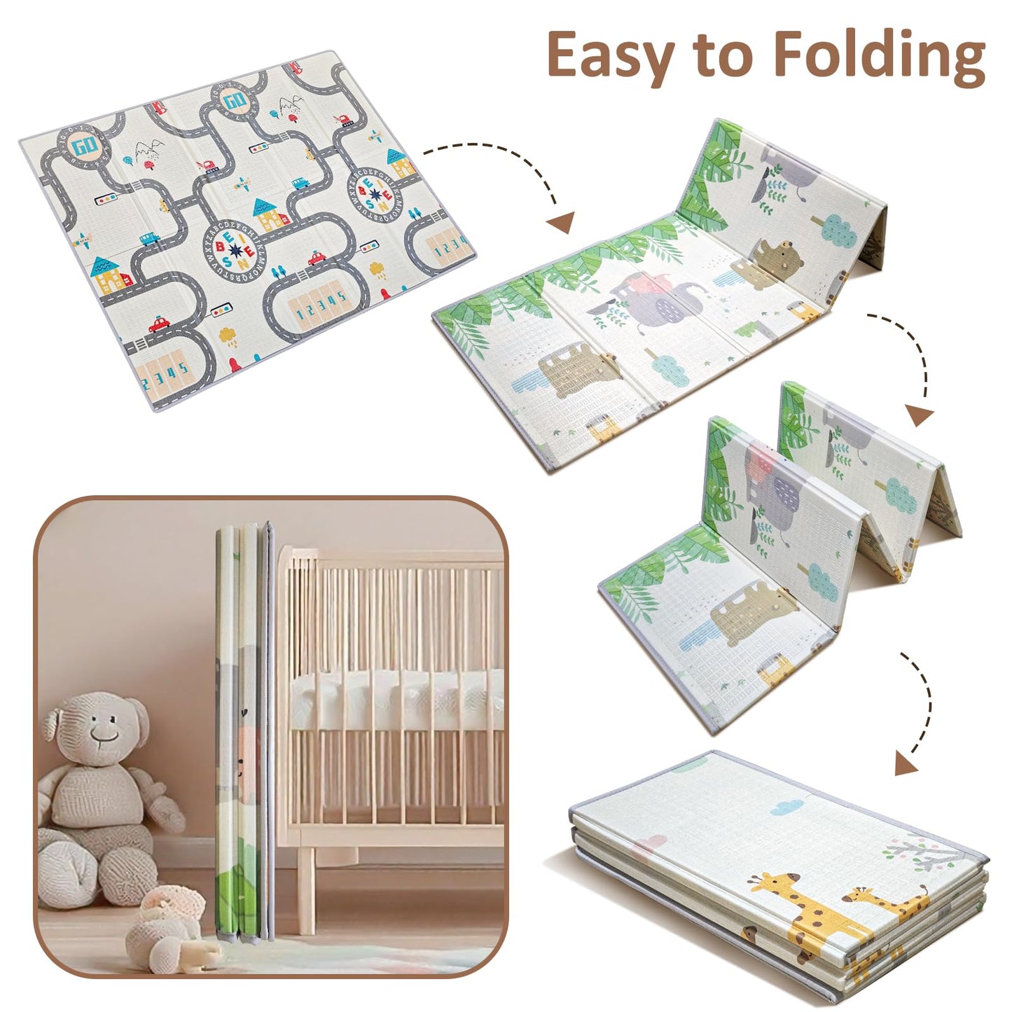 Baby Play Mat 79 x 59 in (200 x 150 cm), Foldable Waterproof XPE Foam Crawling Mat for Babies & Toddlers, Reversible Non-Toxic Tummy Time Play Area
