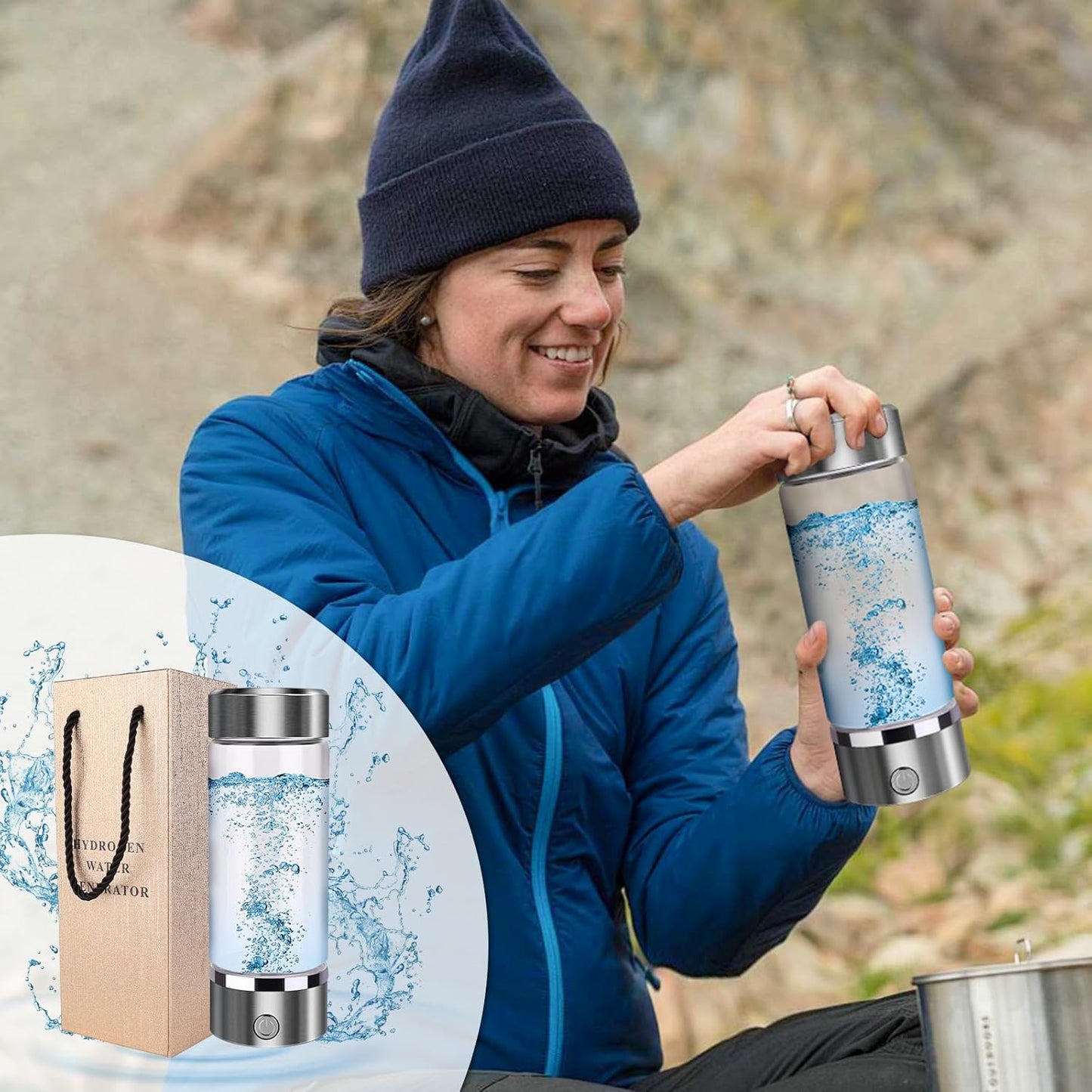 Hydrogen Water Bottle Generator with SPE/PEM Tech for Home, Office, and Travel