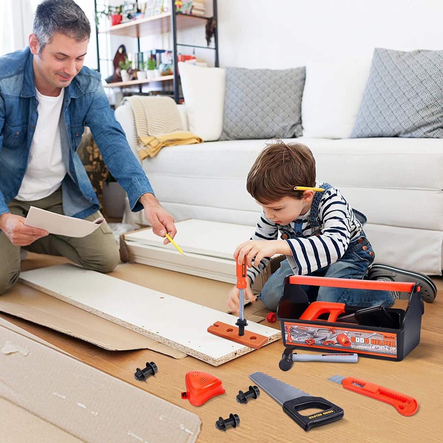 Kids 32-Piece Tool Set with Tool Box, Electronic Toy Drill & Tool Belt (19–28 in / 48–71 cm) – Pretend Construction Playset for Ages 3–7