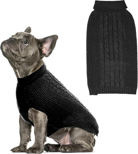 Reflective Black Cable Knit Dog Sweaters, XS Size - Ideal for Night Safety & Cold Weather Comfort