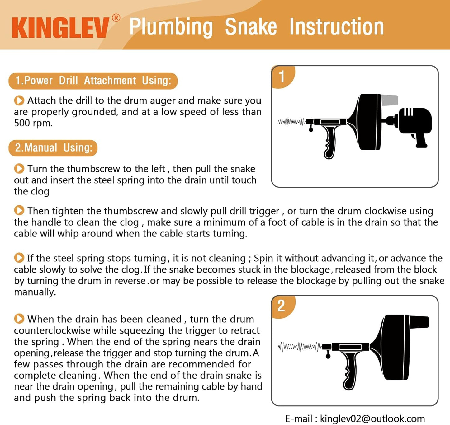 Heavy-Duty 25ft Plumbing Snake with Drill Adapter - Ideal for Sinks, Bathtubs, and More