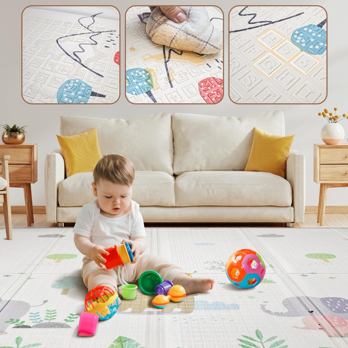 Baby Play Mat 79 x 59 in (200 x 150 cm), Foldable Waterproof XPE Foam Crawling Mat for Babies & Toddlers, Reversible Non-Toxic Tummy Time Play Area
