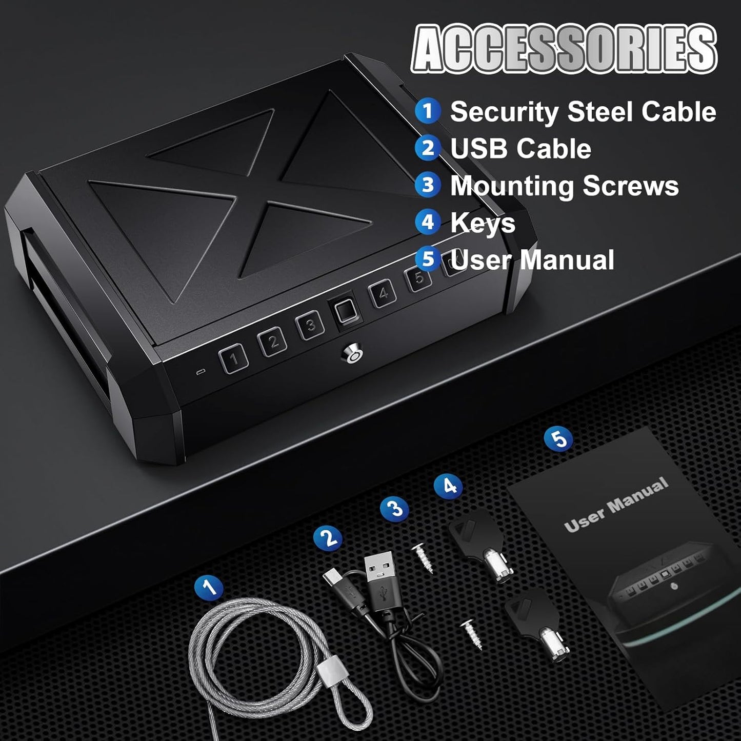 Biometric Handgun Safe: Quick Access, Fits 2 Pistols, Portable with Safety Rope