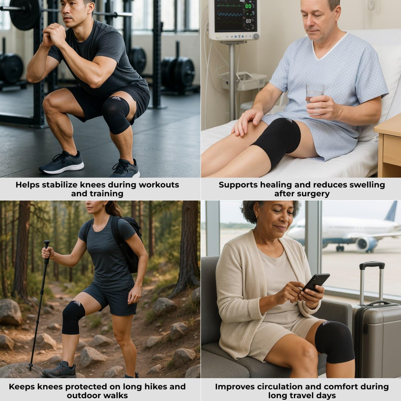 20-30mmHg Compression Knee Sleeve for Men and Women, Joint Pain Relief, Black, Medium