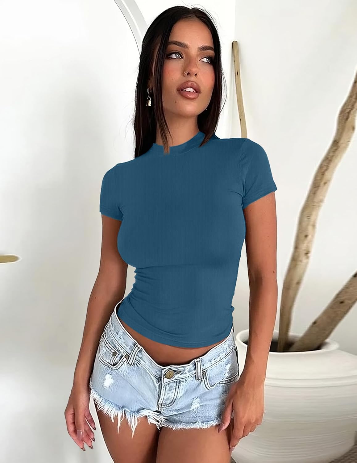 Blue Slim Fit Cropped T-Shirt for Women, Size Small - Summer Fashion Essential