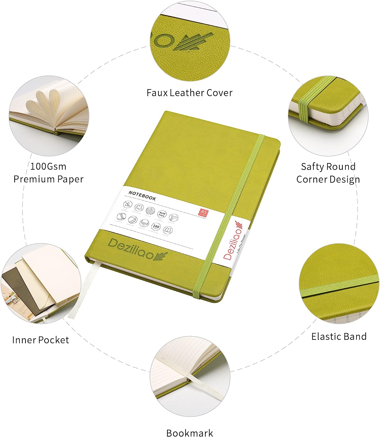5.7"x8.4" Green 160 Page Ruled Hardcover Notebook/Journal w/ 100 GSM Paper