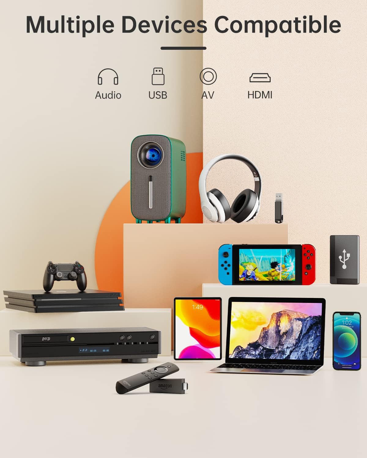 Top Mini Projector: 4K Support, 8500 Lumens, Bluetooth, 200" Screen – Perfect for Home Cinema & Outdoor Movies