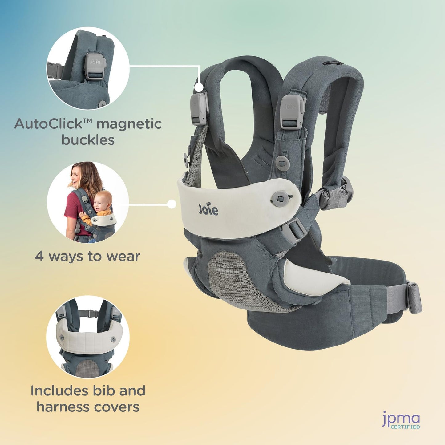 Savvy Baby Carrier in Marina, Ergonomic 4-Position Adjustable Carrier with Padded Shoulder Straps, Lumbar Support, AutoClick Buckle, 8-35 lb (3.6-15.9 kg)