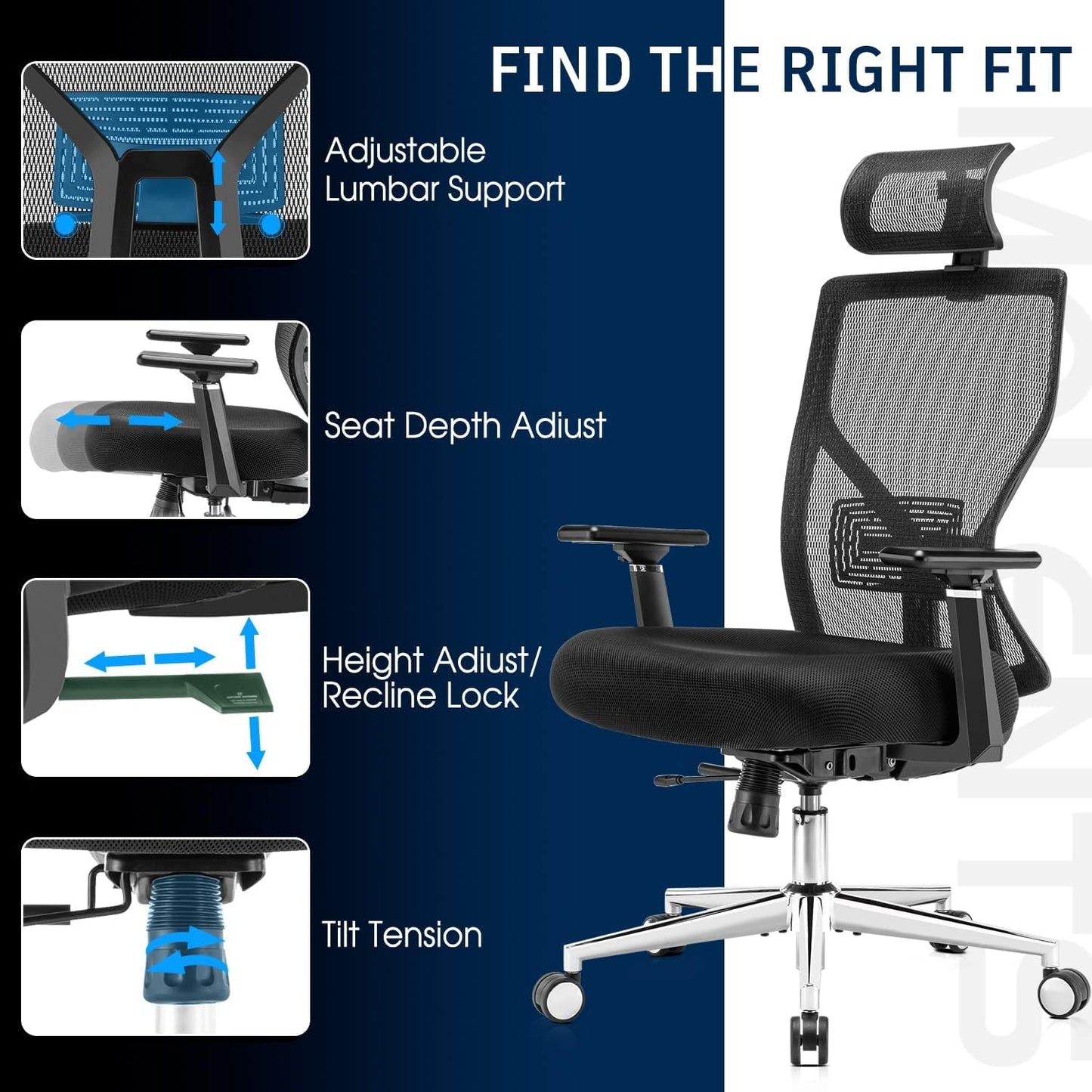 Ergonomic Mesh Office Chair with Adjustable Features for Home and Office - Maximize Comfort and Support