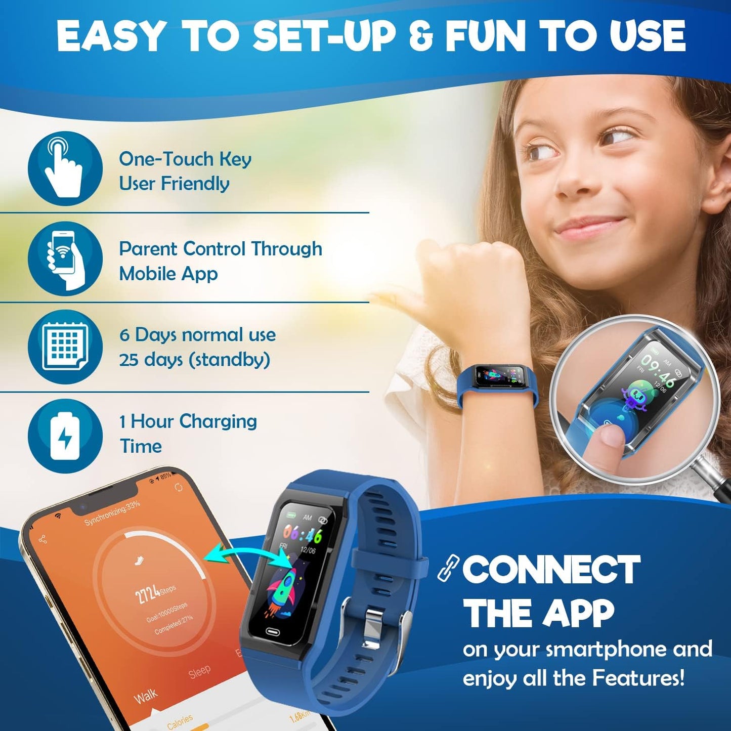 Kids Fitness Tracker: Waterproof, Heart Rate & Sleep Monitor, Ages 5-16