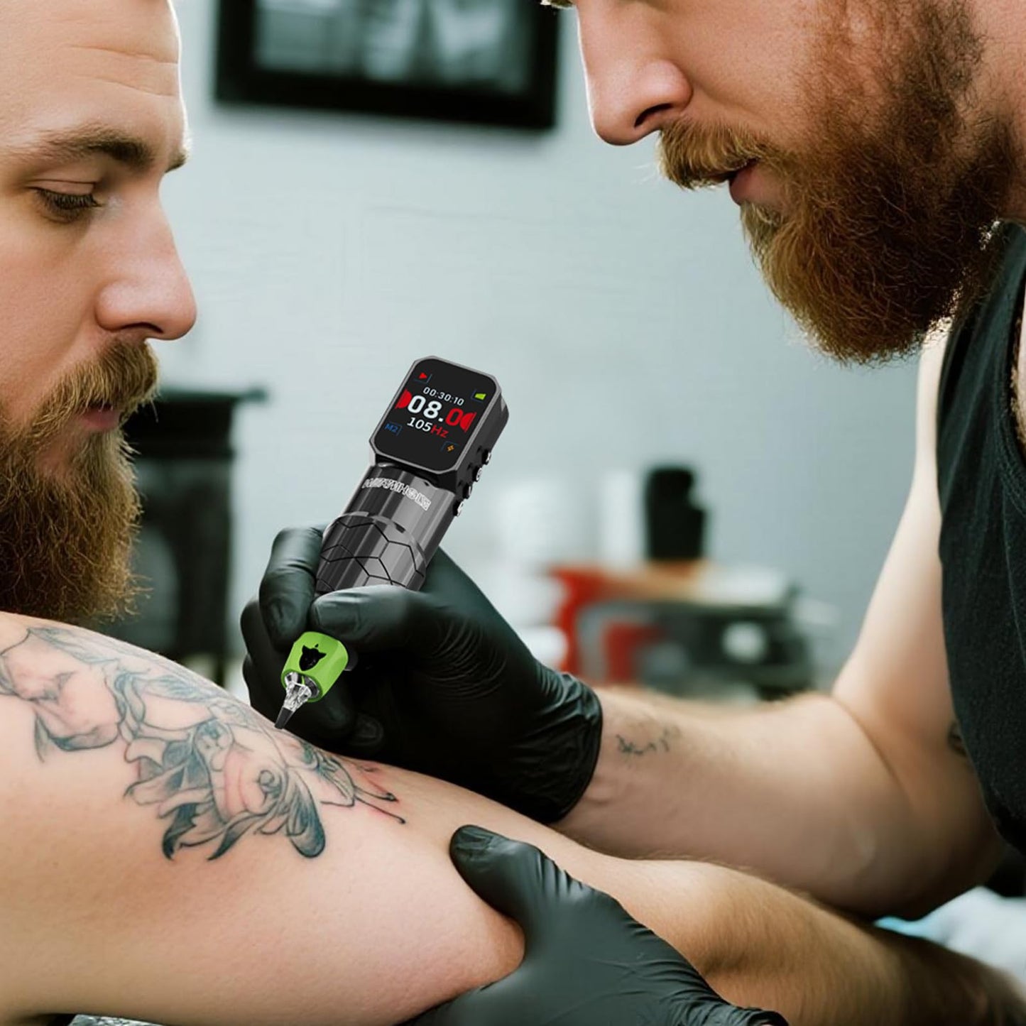 Wireless Tattoo Machine with 1500mAh Battery - Aluminum Alloy Smart Tattoo Pen with Dot Work Mode - Black