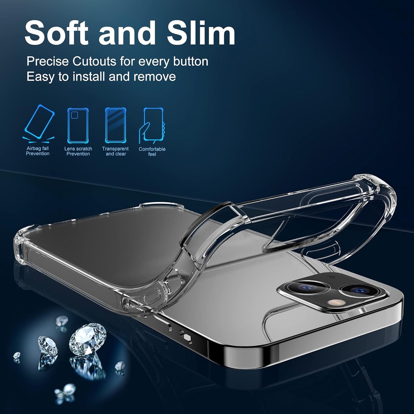 iPhone 13 Clear Case, Shockproof Protective Cover for 6.1" Screen - Full Access to Buttons & Ports