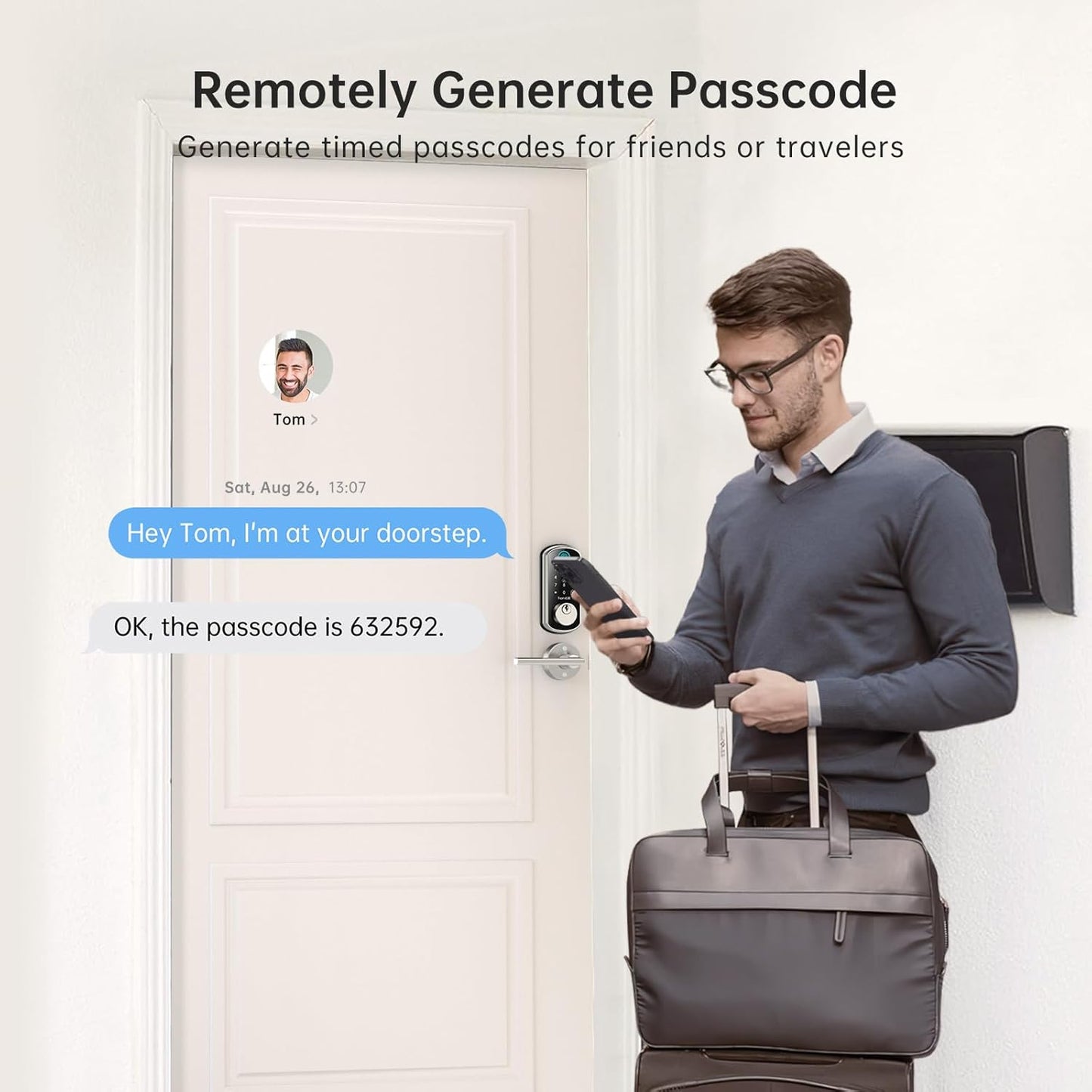 WiFi Smart Door Lock Set – Silver Keyless Entry with Fingerprint, Bluetooth, Alexa, Auto Lock, and Handle for Home & Hotel Security