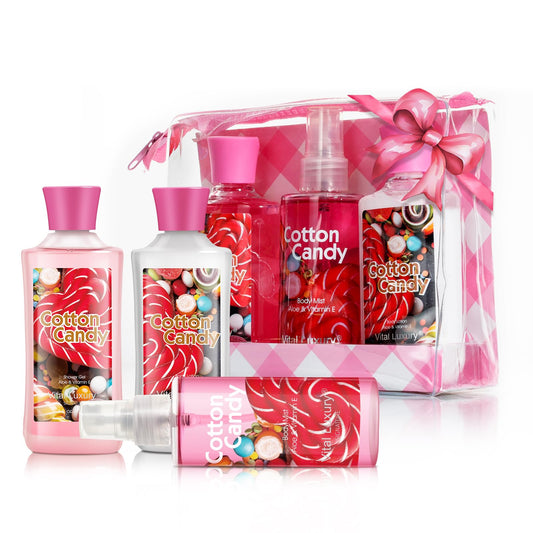 Cotton Candy Bath and Body 3-Piece Travel Gift Set with Shower Gel, Lotion, and Fragrance Mist
