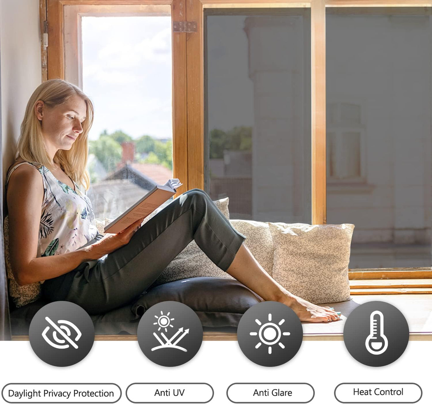 Silver Sun Blocking Privacy Window Film One Way Daytime Mirror Tint