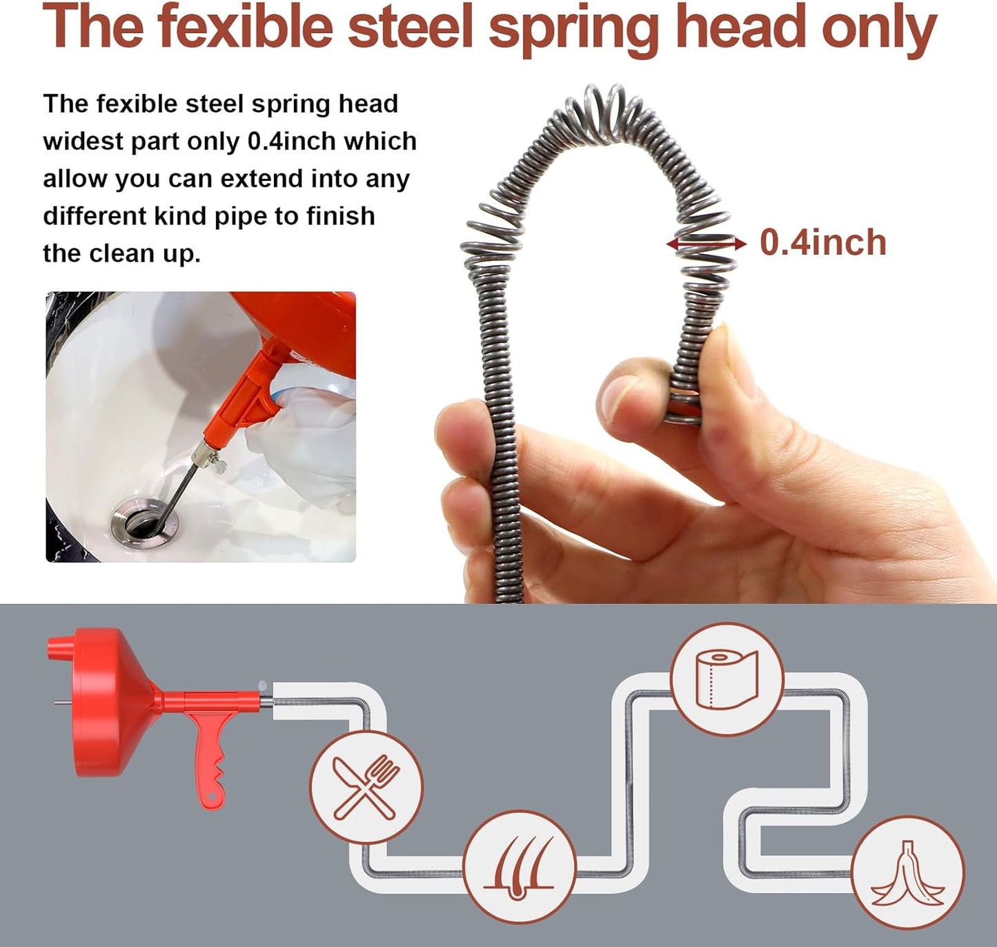 Heavy-Duty 25ft Plumbing Snake with Drill Adapter - Ideal for Sinks, Bathtubs, and More