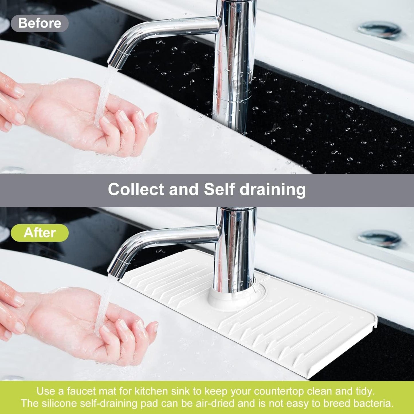 Maximize Kitchen Cleanliness with White Silicone Faucet Mat – Fits Faucets up to 2.9 Inches