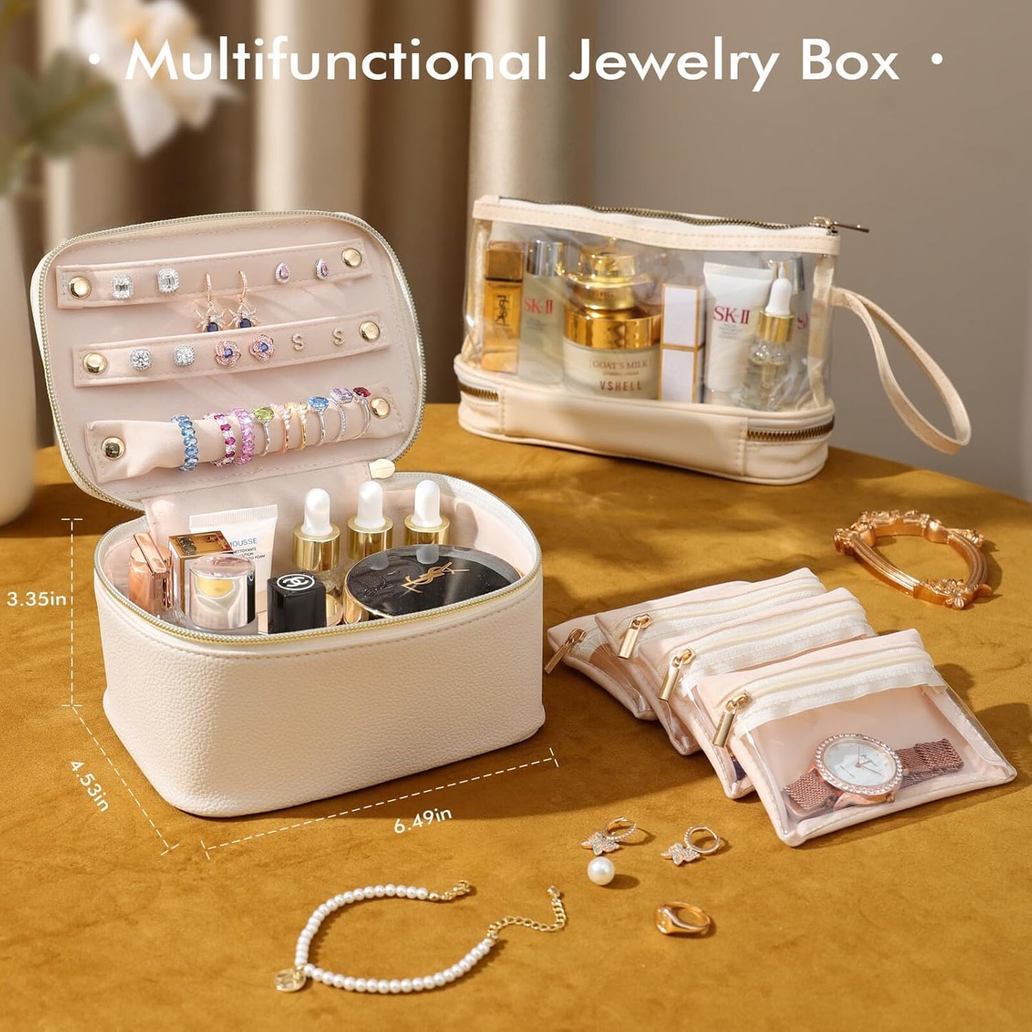 Ultimate Bridesmaid Gifts: White Travel Jewelry Case with Embroidered 'S' - Safe & Stylish Storage