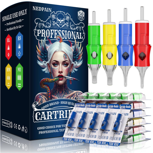 50-Piece Mixed Tattoo Cartridge Needle Set - RL RS RM M1 Sizes