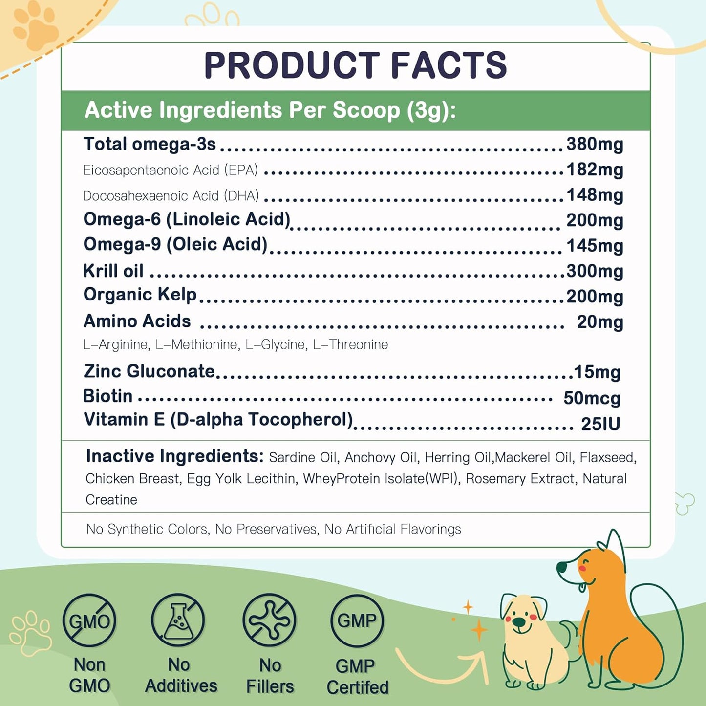Premium Omega 3 Fish Oil Powder for Dogs, Supports Skin, Coat & Joint Health