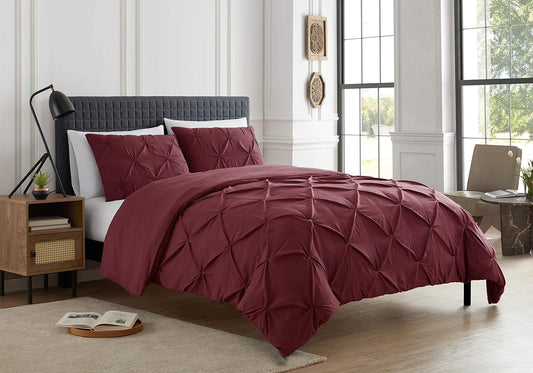 Burgundy Red Queen 3-Piece Duvet Cover Set - Soft, Luxurious Pinch Pleat Design