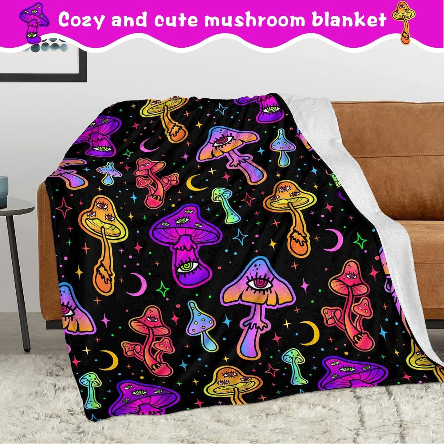 Psychedelic Mushroom Themed Throw Blanket for Couch, Bed - Soft & Cozy, 50" x 60