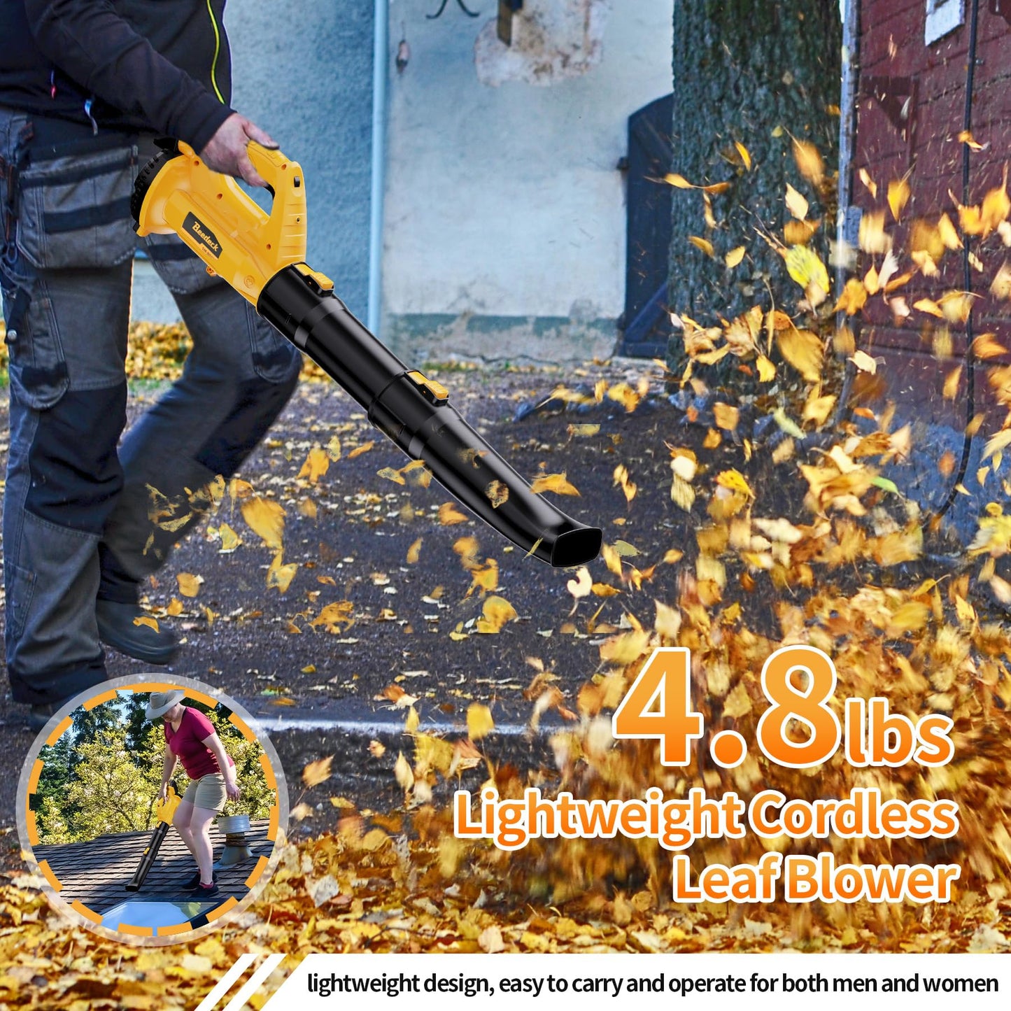 Cordless Leaf Blower with 2x 4.0Ah Batteries and Charger, 6-Speed 250 MPH Electric Blower for Lawn Care and Garden Cleaning