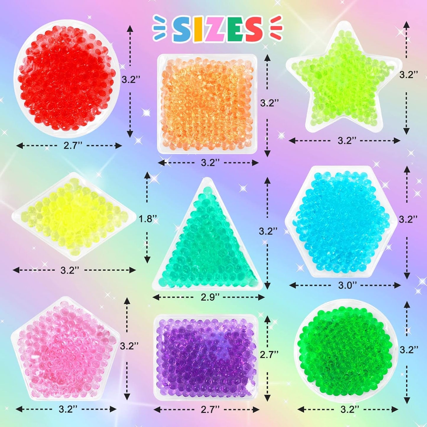 Squishy Stress Balls 9 Pack - Geometric Shapes for Kids, Sensory Toys