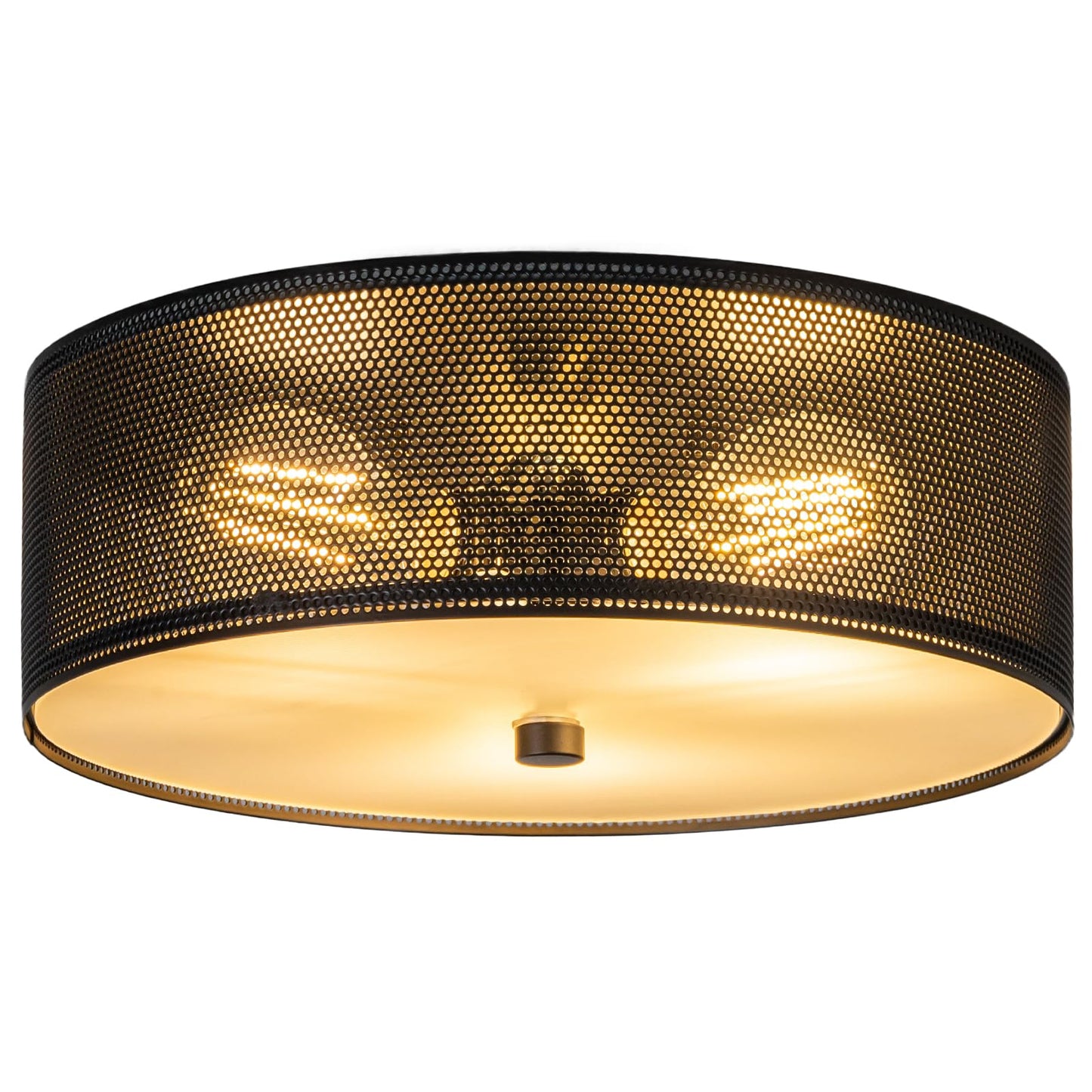 3-Light Industrial Flush Mount Ceiling Light, 12 in Metal Mesh Cage Drum Ceiling Lamp, Black E26 Dimmable Fixture for Kitchen Hallway Bedroom