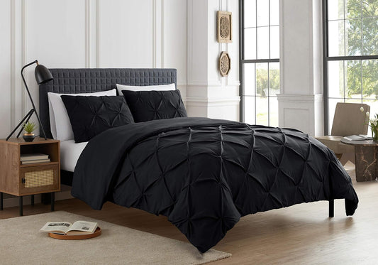 Black Queen Size 3-Piece Duvet Cover Set – Soft, Luxurious Pinch Pleat Design