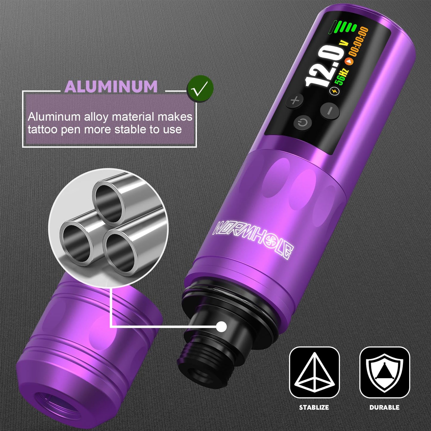 Wormhole Wireless Tattoo Machine Kit with 1,800mAh Battery, 20 Cartridge Needles, and Black Ink