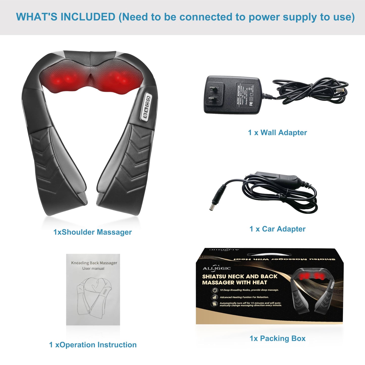 Shiatsu Neck and Back Massager with Heat, Electric Shoulder Massager, 16 Kneading Nodes, 3 Speeds, Deep Tissue Kneading for Pain Relief, Not Cordless