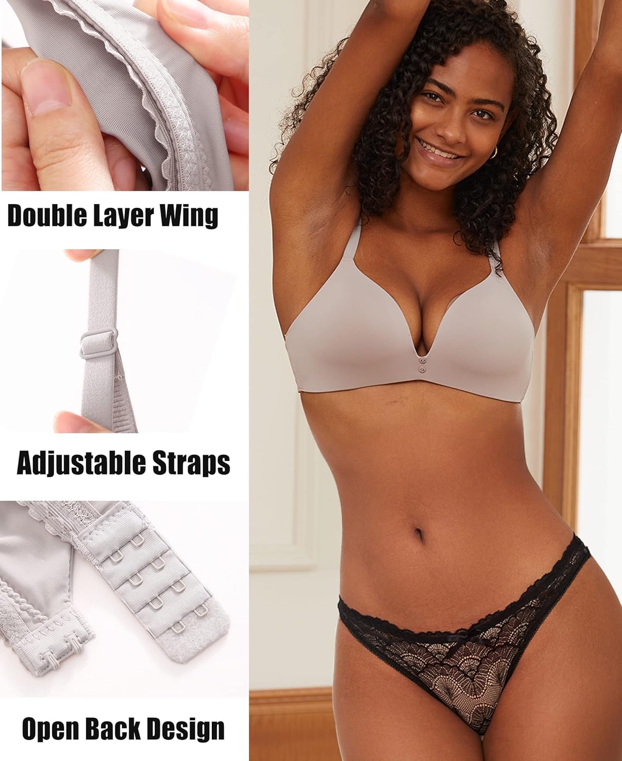 2-Pack Size 40C Wireless Bras for Women: Lightly Lined, Full Coverage, V-Neck T-shirt Bra for All-Day Comfort