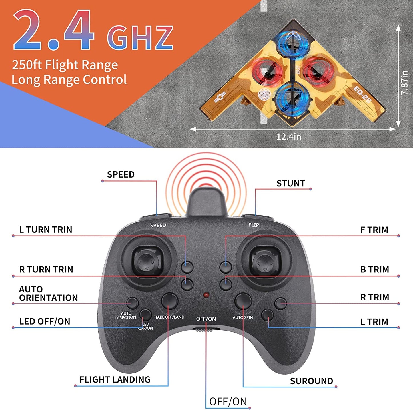 Beginner Remote Control Airplane for Kids 8-12, Cool LED-Lit RC Jet Plane, Stunt-Performing, Easy Maneuverability, Safe & High-Quality Material, Inspired by B2 Spirit Bomber - Perfect Gift for Young Flight Enthusiasts