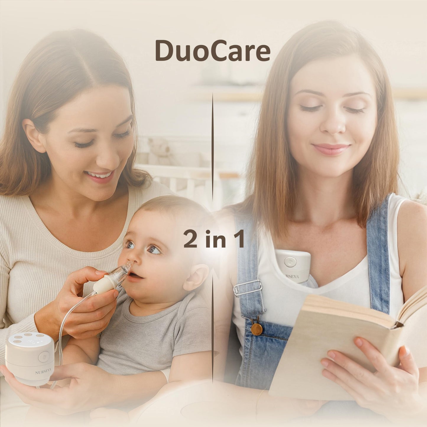 DuoCare 60N Hands-Free Breast Pump and Nasal Aspirator Kit - 2026 Upgraded Wearable Electric Milk Collector - Portable Wireless Nursing Pump