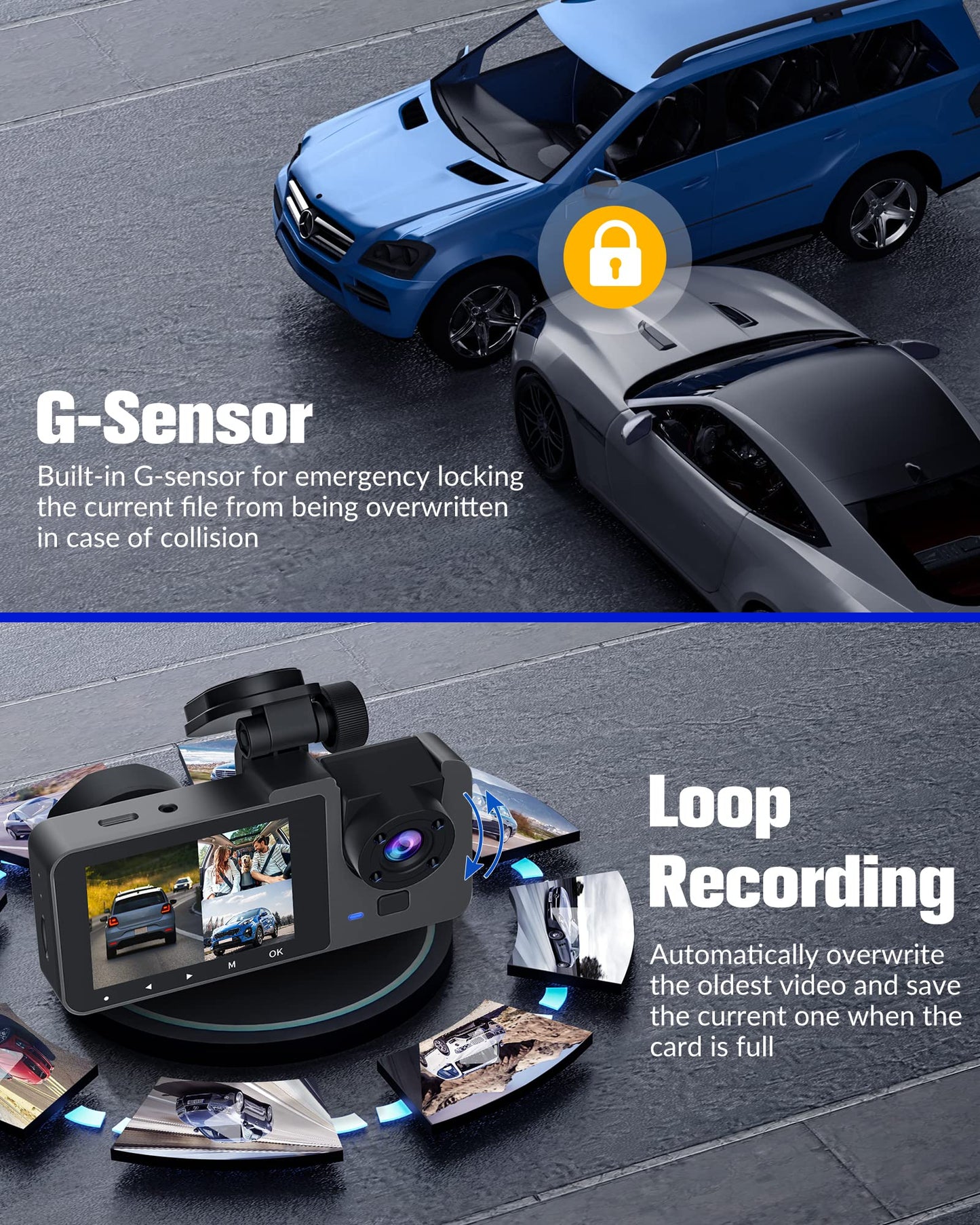 4K Full UHD 3-Channel Dash Camera for Cars, Front Rear Interior Recording, 32GB Card, Super Night Vision, 2.0 in IPS Screen, 170° Wide Angle