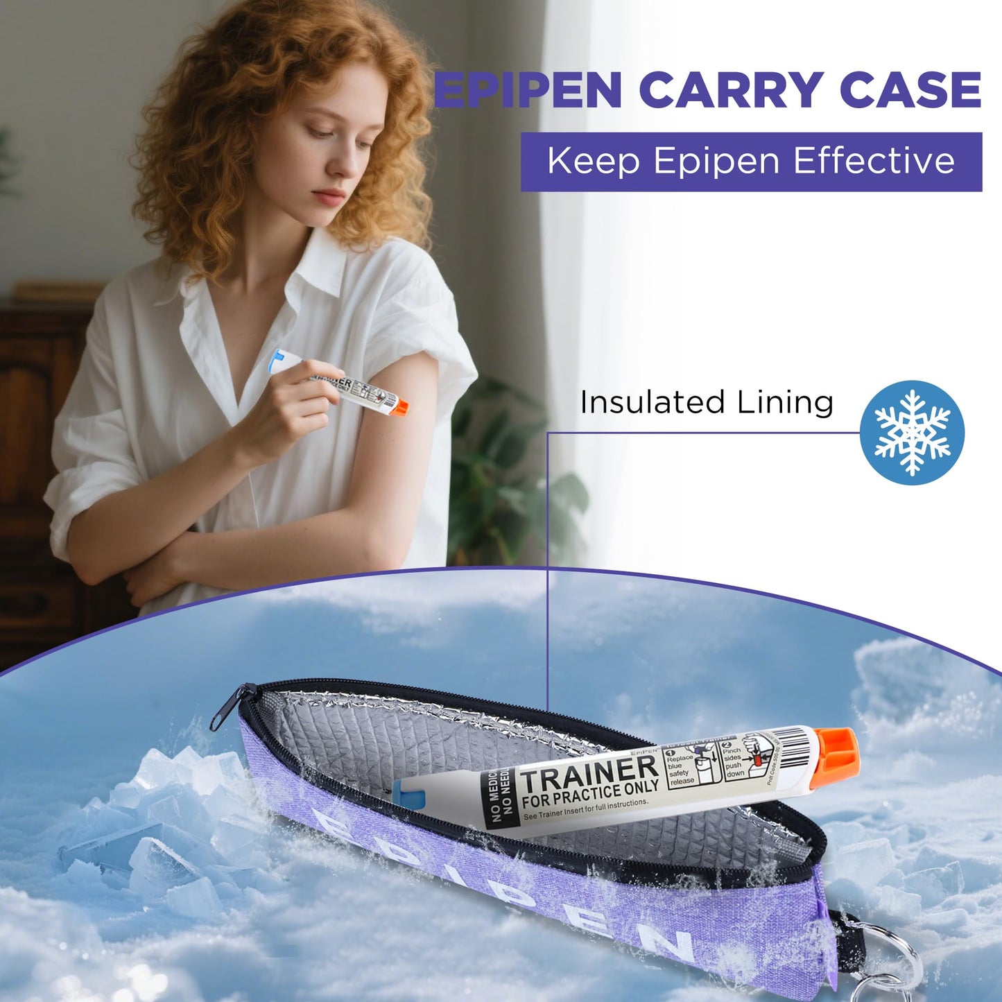 Portable Insulated EpiPen Carry Case Medical Bag for Inhaler or Auvi-Q, Purple