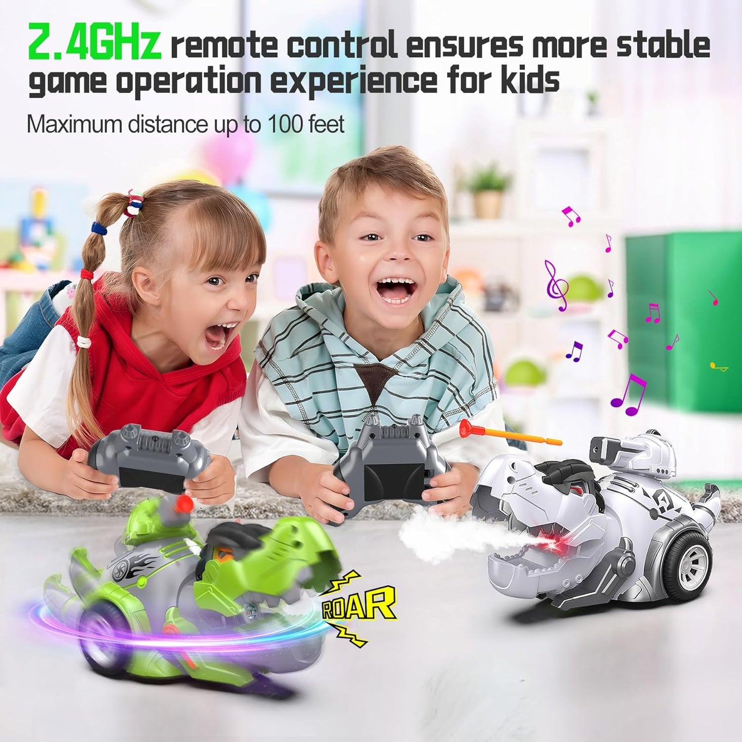 Green Dinosaur Remote Control Car with Programmable Actions & Rechargeable Battery for Kids