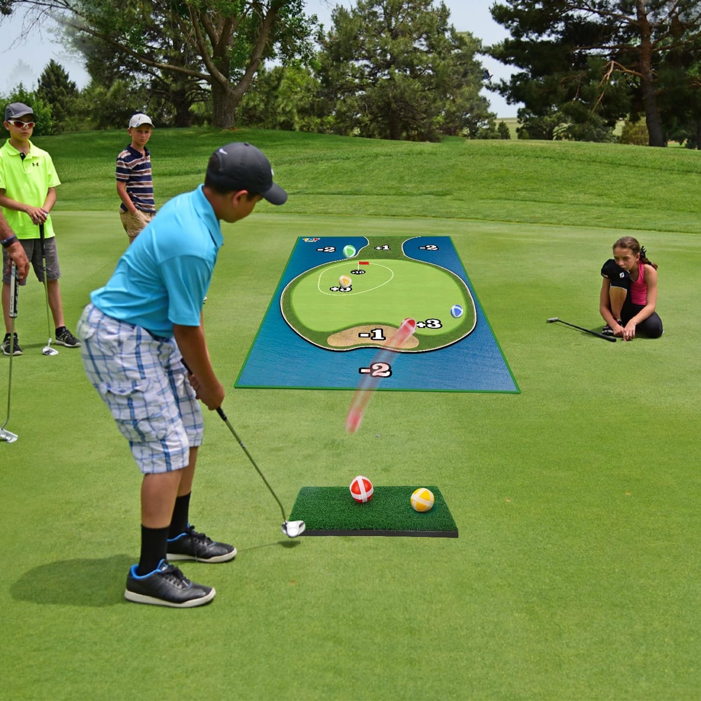 Golf Chipping Practice Mat Set for Indoor & Outdoor Fun - Family & Party Games