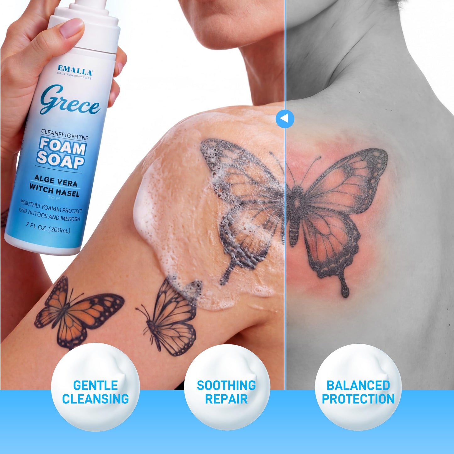 Foaming Tattoo Soap 5 oz (150 ml) Tattoo Aftercare Cleanser for Piercings and Permanent Makeup - Fragrance-Free Vegan Formula