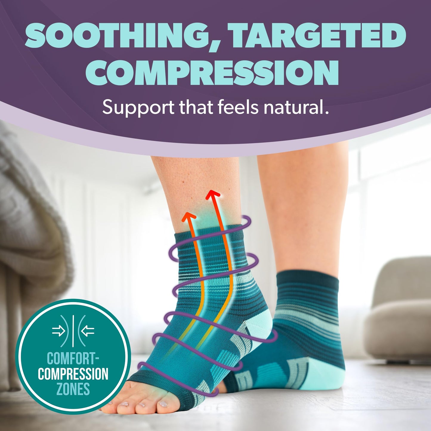 Diabetic Compression Ankle Socks for Neuropathy and Swelling Relief - Black - Large