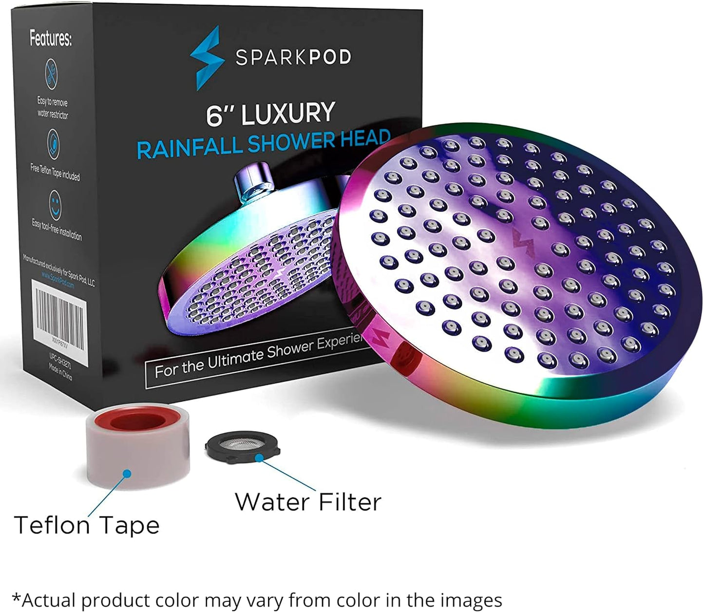 Experience Luxurious Showers with Radiant Rainbow 6 Inch High Pressure Rain Shower Head - Easy Installation & Energy Efficient