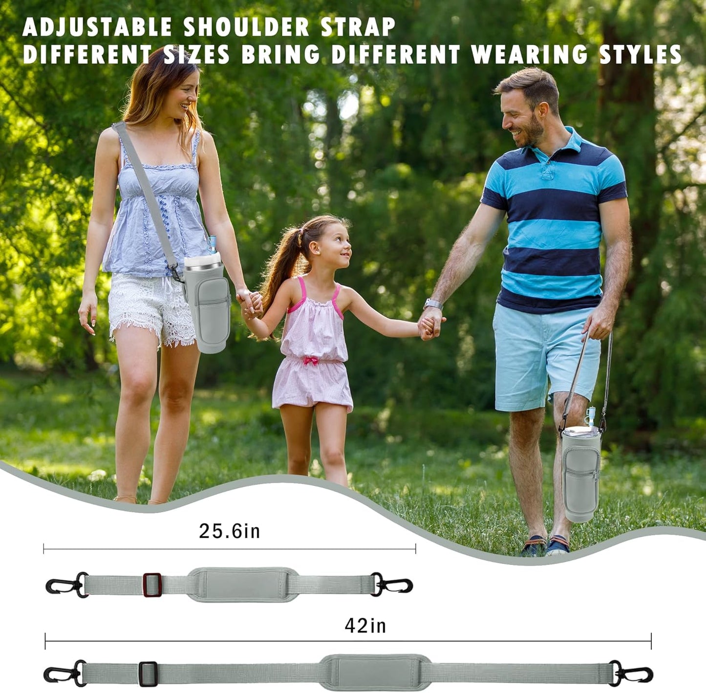 Stylish Water Bottle Carrier for Stanley Cup 40oz with Phone Pocket & Keychain Accessories
