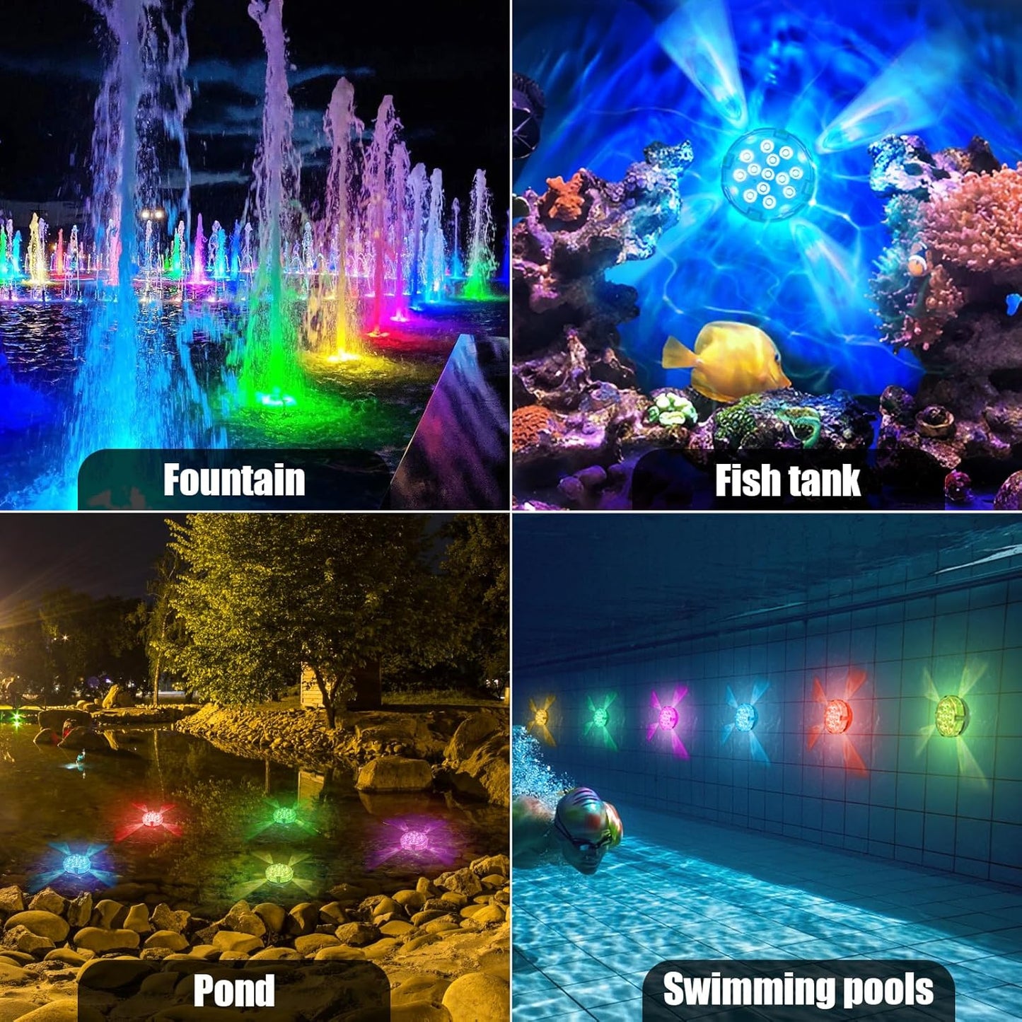 4" Submersible LED Pool Lights with Remote, 16 Colors, IP68 Waterproof - Ideal for Ponds and Fountains