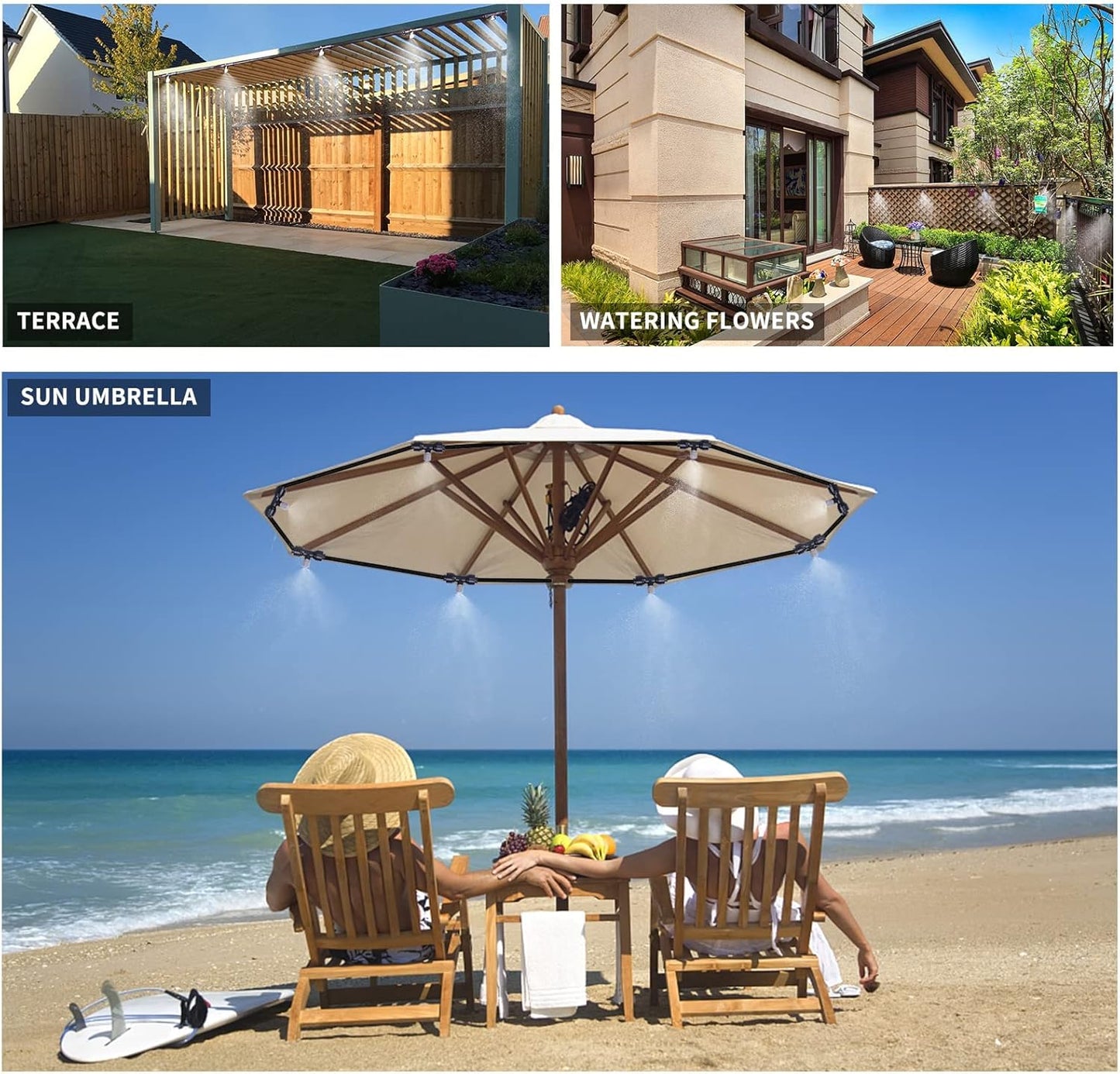 Outdoor Patio Misting System - 49ft Cooling Kit with 16 Stainless Steel Nozzles