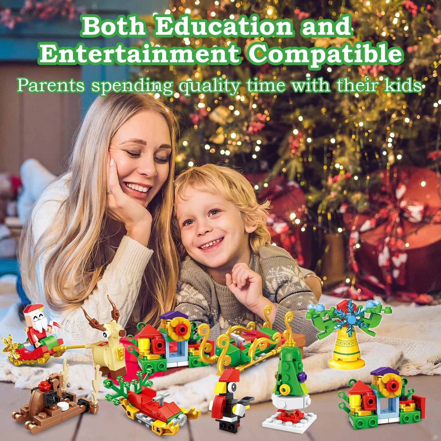 Building Block Advent Calendar for Kids, 24-Day Christmas Countdown with 24 Mini Builds, Combine into Larger Creations, Santa Train Elk Pieces, Ages 6+