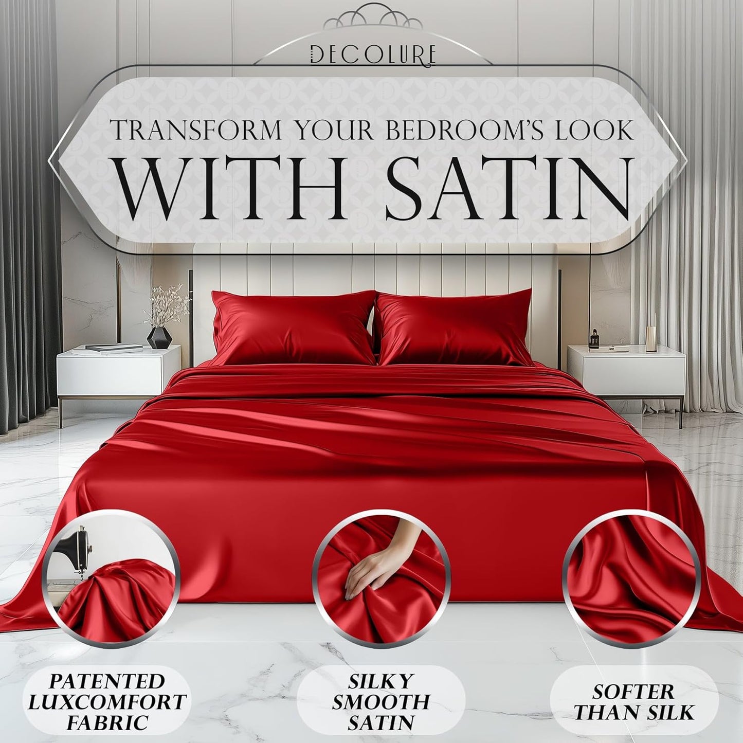 Luxurious Twin Satin Sheet Set 3 Pcs, Deep Pocket - Perfect for a Comfortable Sleep